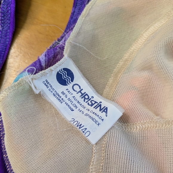 Christina Peplum Hem 80s / 90s Vintage Low Cut Back One Piece Floral Swimsuit - Picture 6 of 10